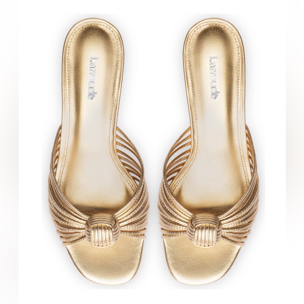 Gold Wedding Guest Shoe Larroude Valerie Kitten Heel Slide Sandal - Picture 5 of 5